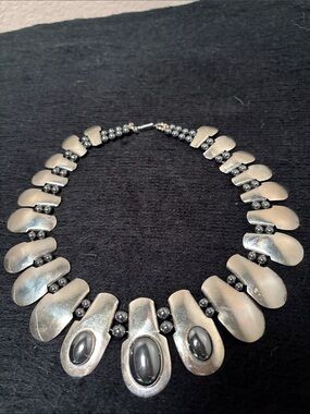 Sterling-Style Silver Statement Collar Necklace with Hematite Accents